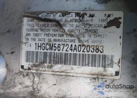 2004 Honda Accord 2.4 Ex z USA, uszkodzony, nr VIN 1HGCM56724A020383